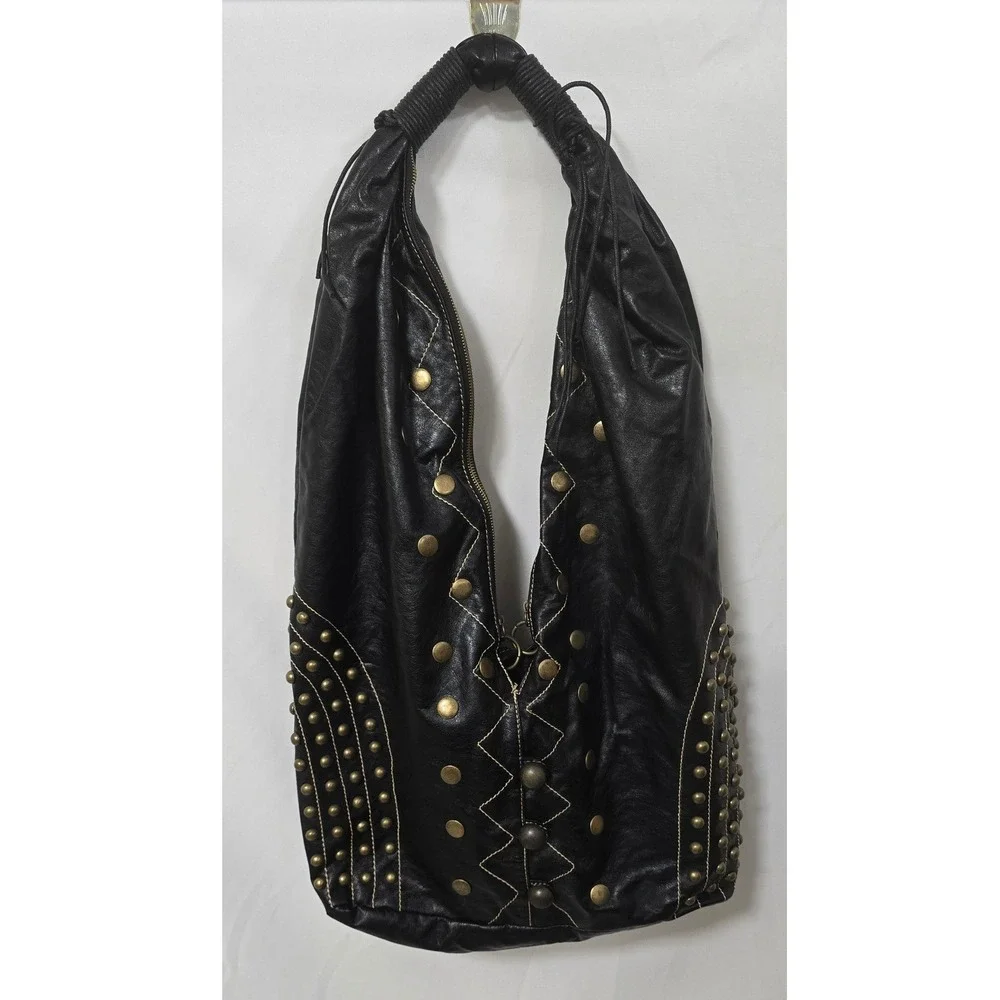 Vtg Y2K Passport Accessories handbag women black studded boho hobo steampunk
